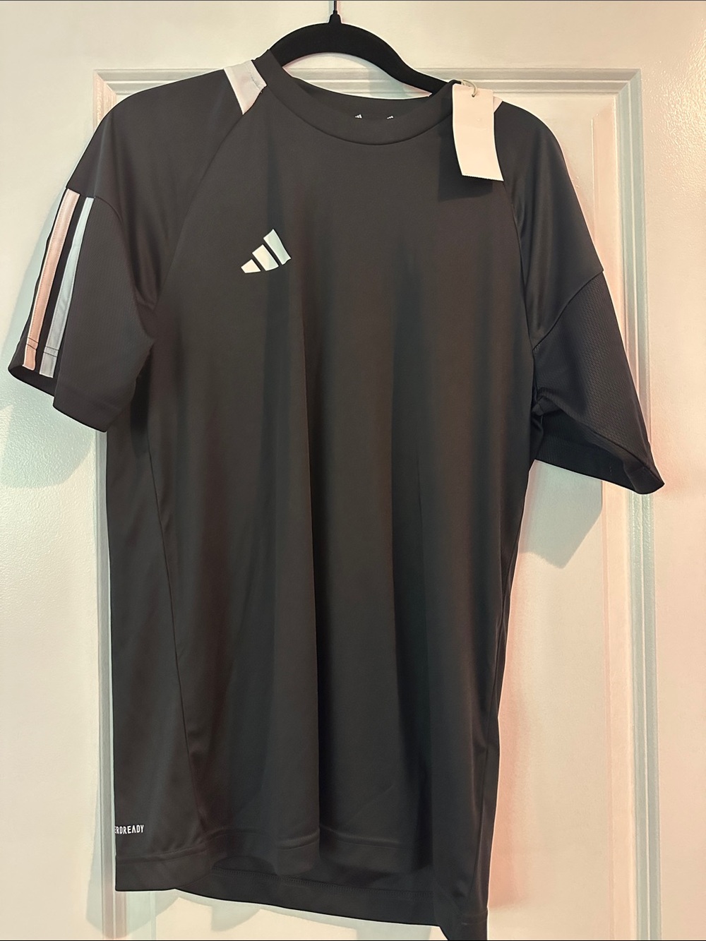 adidas Black Short Sleeve Athletic Tee with White Accents